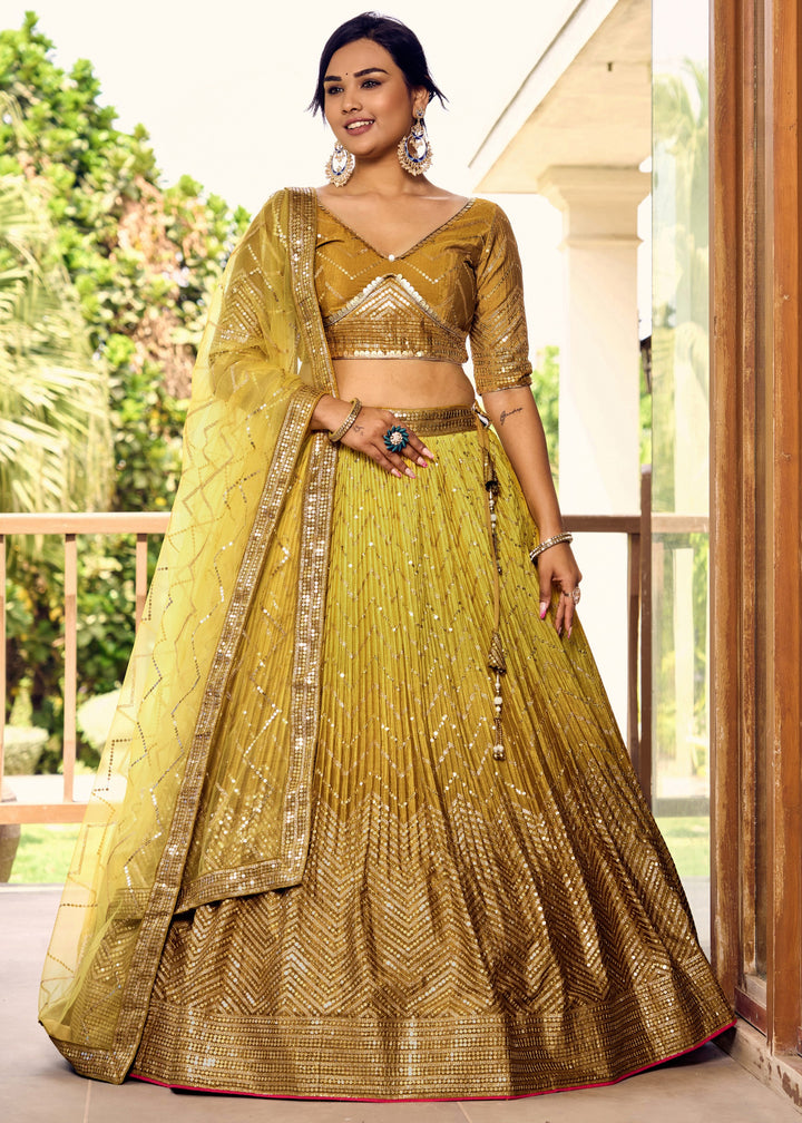 Butterscotch Yellow Chinon Silk Lehenga With Sequence and Thread Embroidery Work