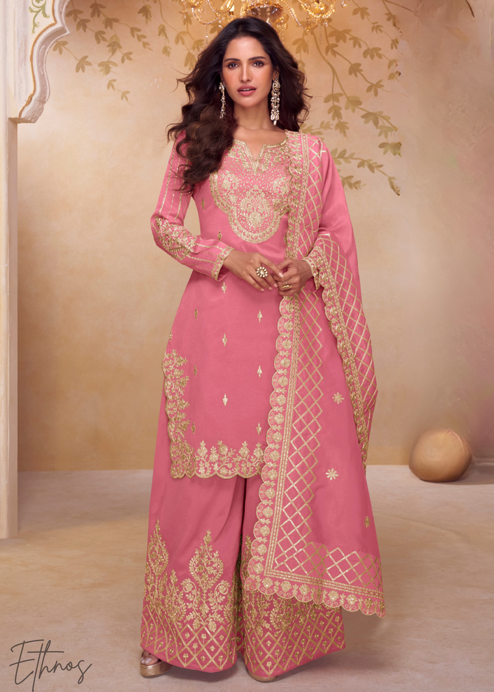 Soft Gulabi Pink Silk Palazzo Suit