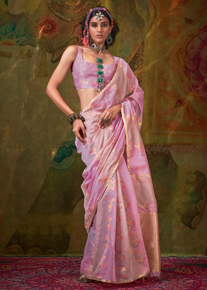 Baby Pink Cotton Silk Saree With Rangkaat Handloom Weaving