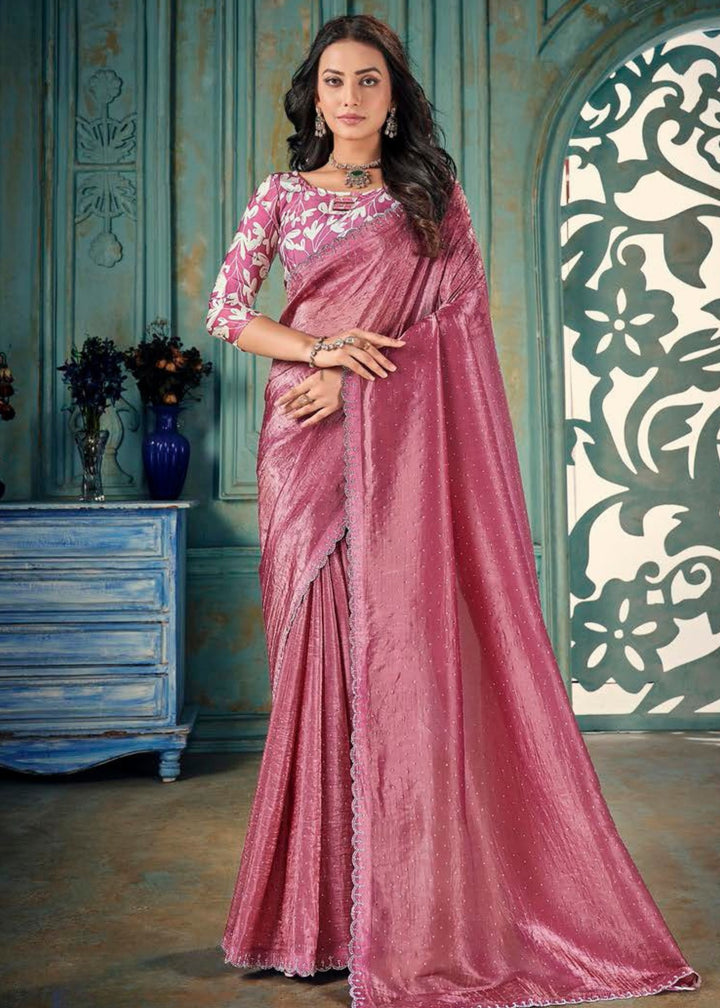 Punch Pink Crush Silk Saree With Beautiful Blouse