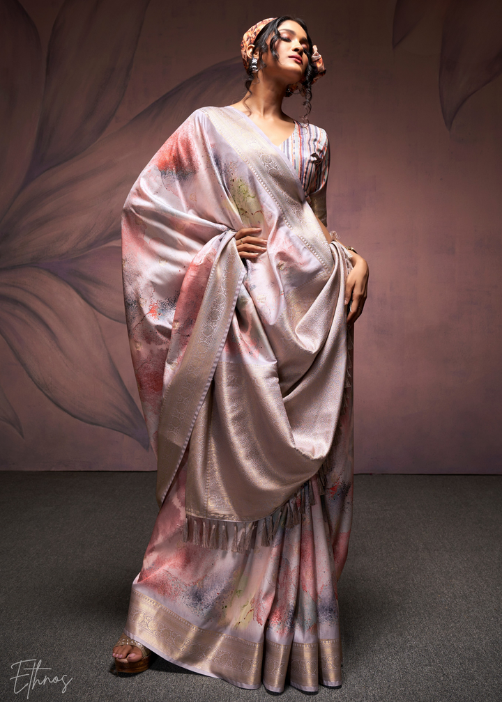 Lilac Purple Handloom Weaving Silk Saree