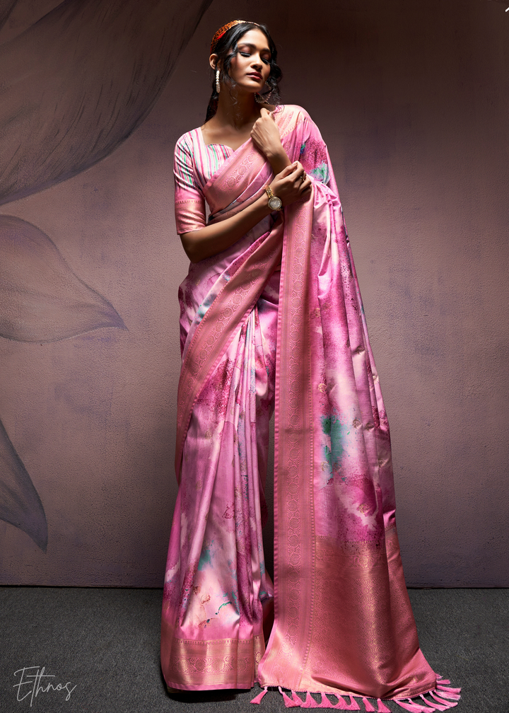 Shocking Pink Handloom Weaving Silk Saree