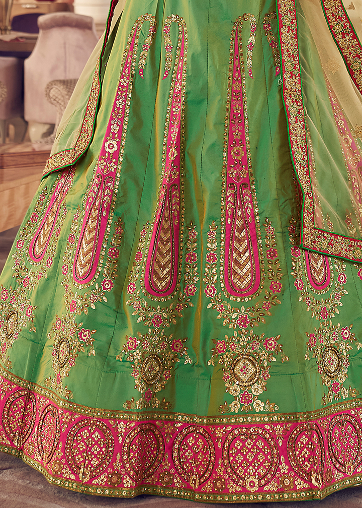 Emerald Green Silk Lehenga Choli with Thread & Zari work