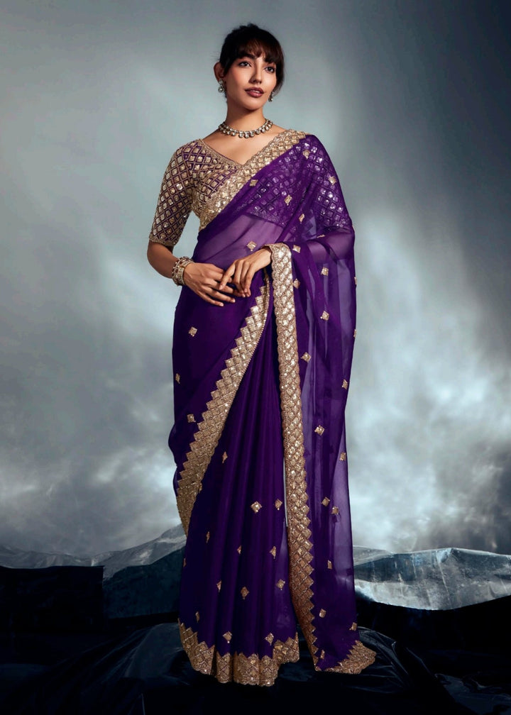 Purple Pure Fancy Saree with Hand Worked Border