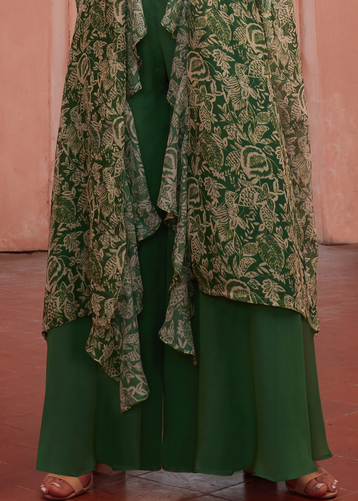 Forest Green Georgette Sharara Choli with Embroidery work