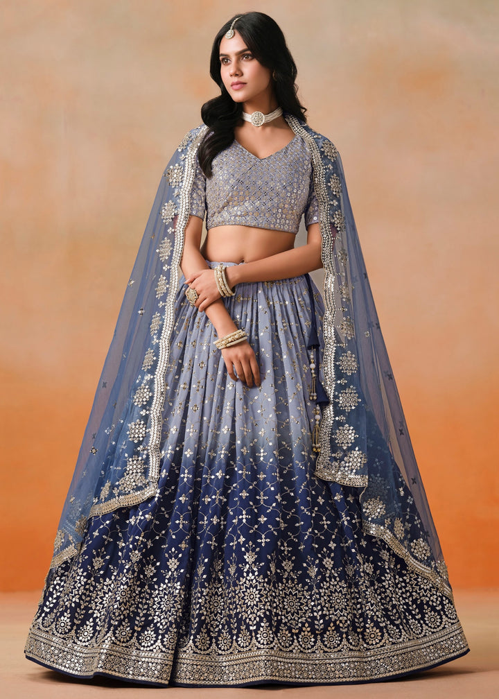 Navy Blue Sequins Zari Embroidered Work Georgette Lehenga