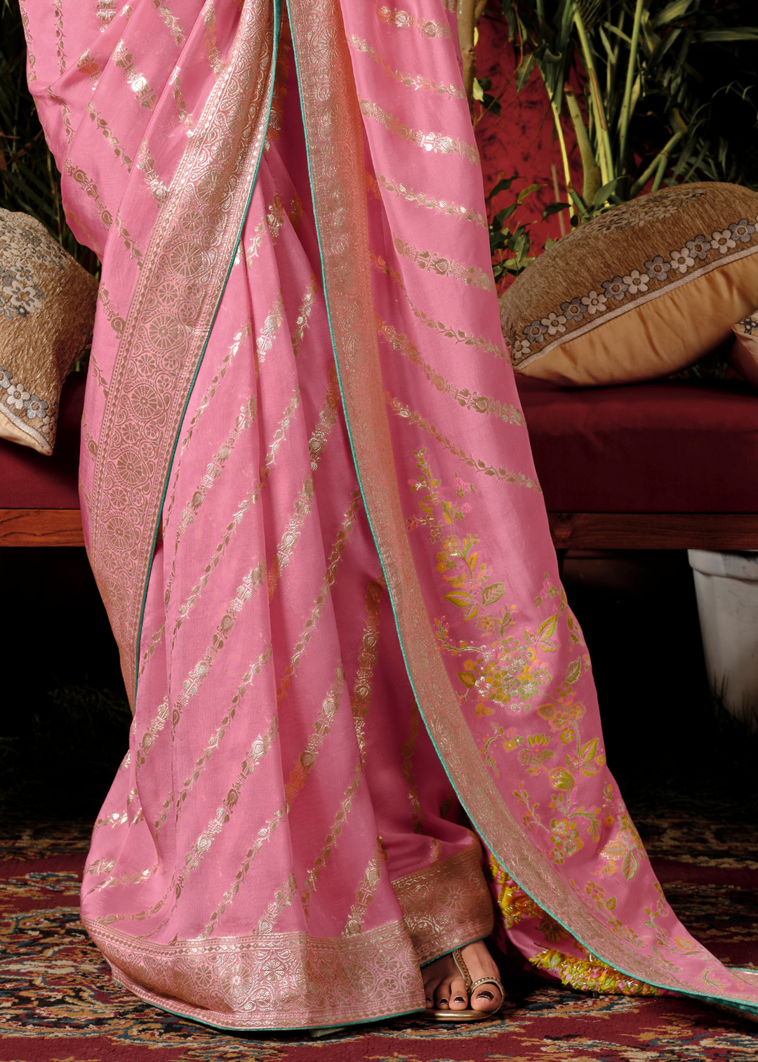 Baby Pink Zari Woven Dola Silk Saree with Designer Pallu