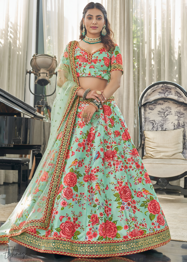 Chinoise Green Silk Lehenga With Dupatta