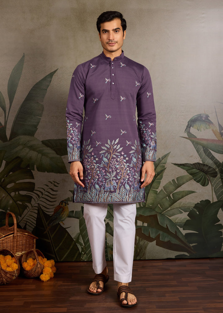 Dusty Plum Mens Silk Kurta with Pant