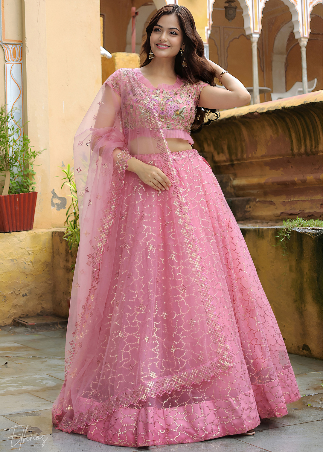 Bubblegum Pink Soft Net Lehnga With Dupatta