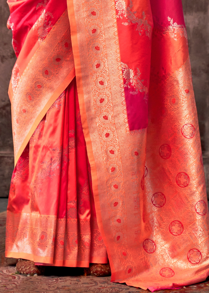Pink & Orange Rangkaat Handloom Silk Saree