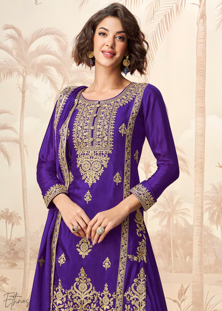 Cadbury Purple Chinon Silk Palazzo Suit