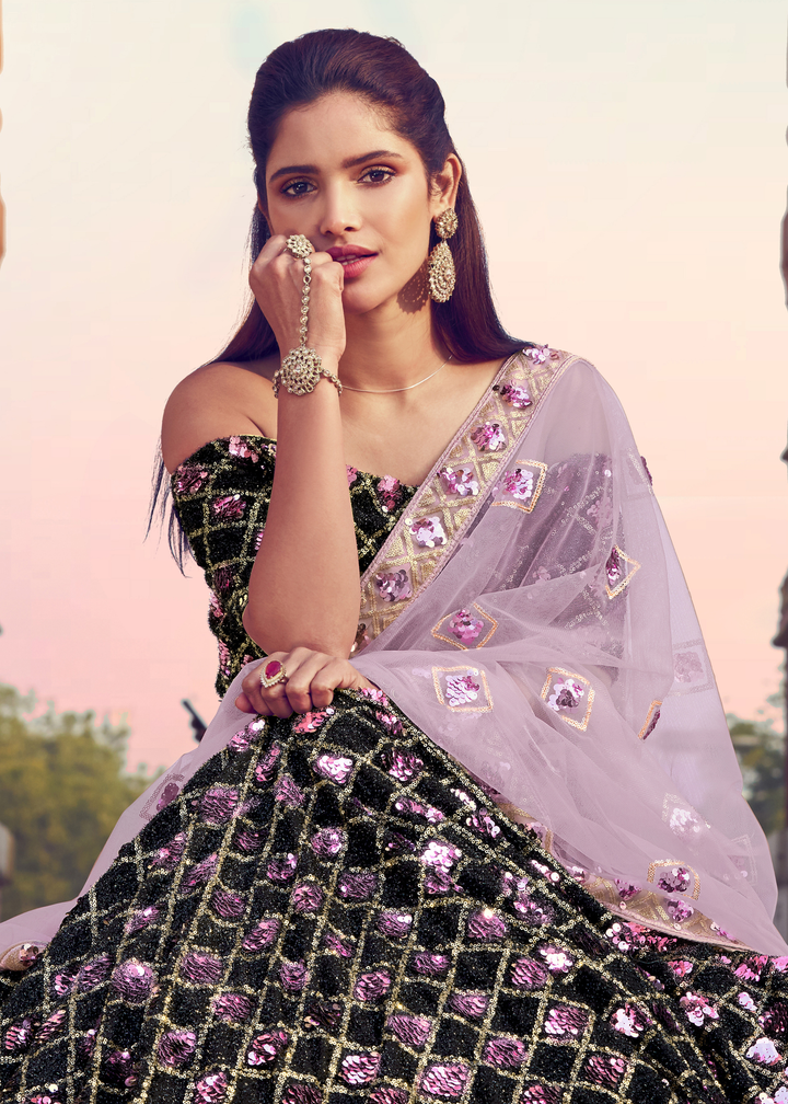 Black & Pink Designer Lehenga Choli with Sequins work