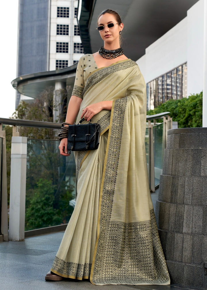 Sage Green Linen Tissue Silk Saree