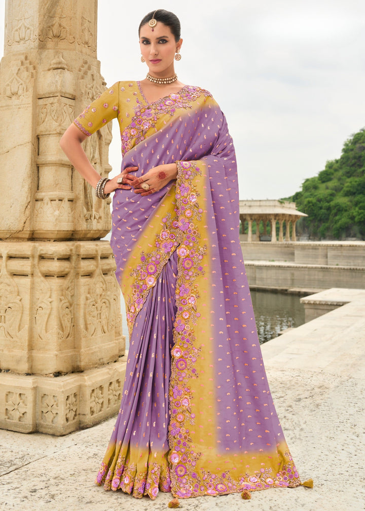 Orchid Silk Saree With Embroidery Cut and Butti Work