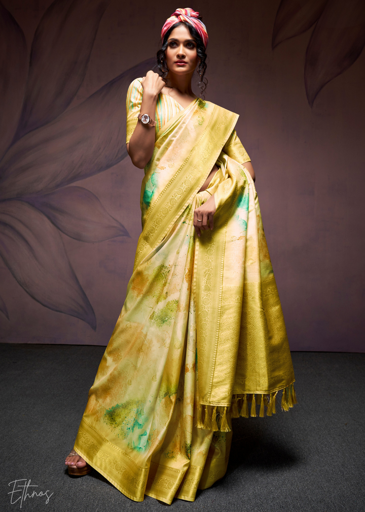 Corn Yellow Handloom Weaving Silk Saree