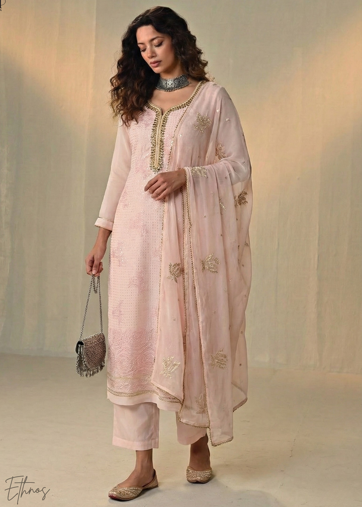 Peach Pink Georgette Pant Suit