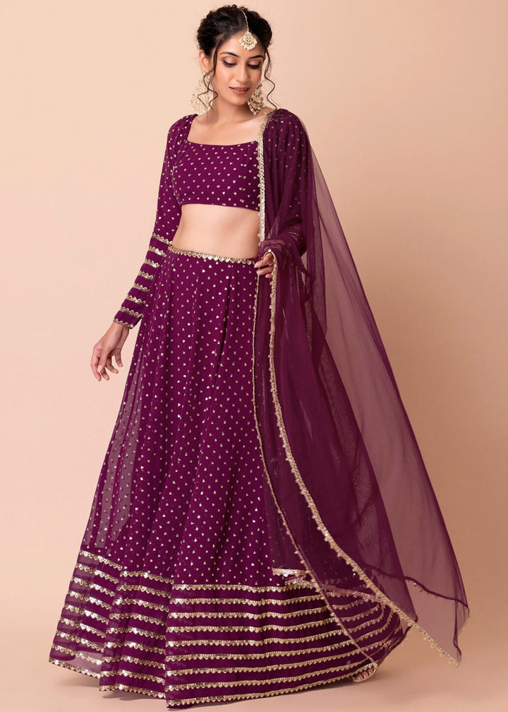 Grape Purple Georgette Lehenga Choli With Sequins Zari Embroidered Work