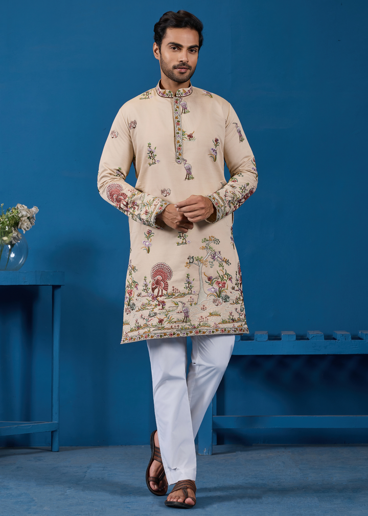 Almond Beige Mens Wear Kurta with Pant