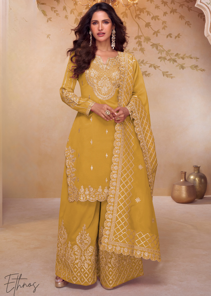 Antique Mustard Silk Palazzo Suit
