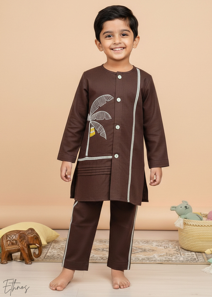 Organic Cotton Brown Kurta with Pants - Plaintain