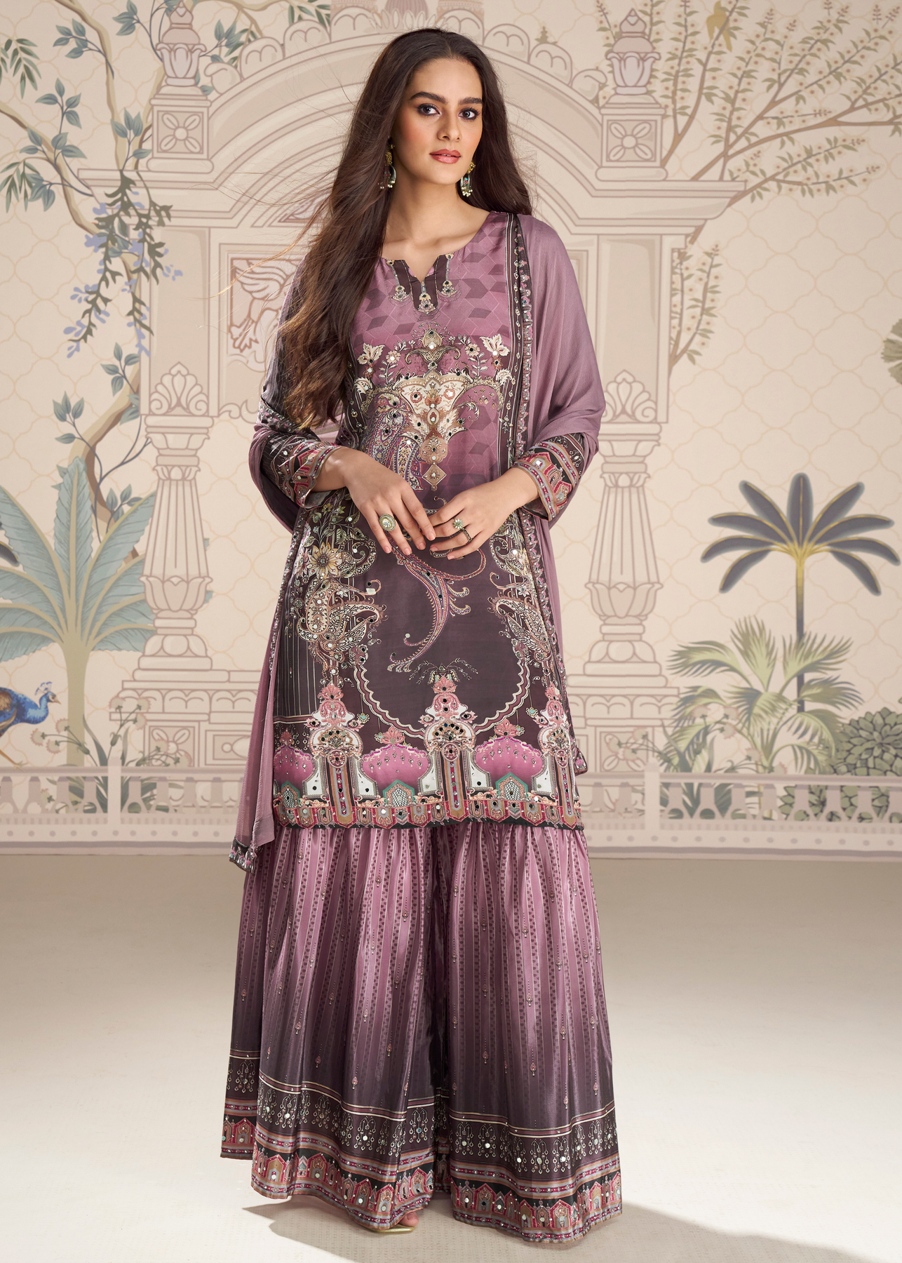 Lavender Purple Crep Silk Sharara Suit – Ethnos