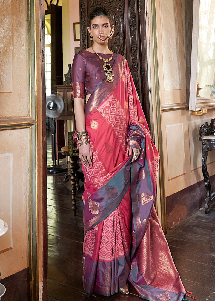 Salmon Pink Pochampally Handloom Silk Saree