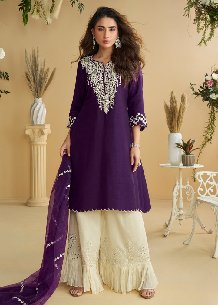 Rich Plum Purple Silk Palazzo Suit