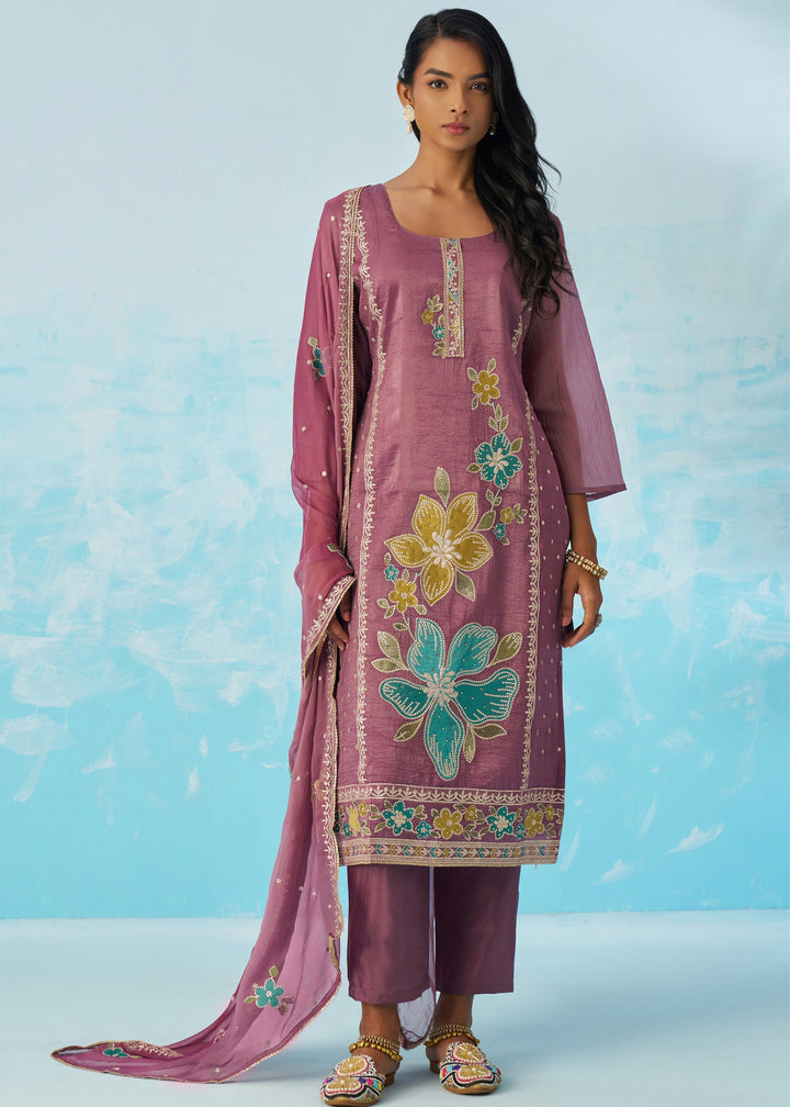 Rosewood Mauve Salwar Suit With Dupatta