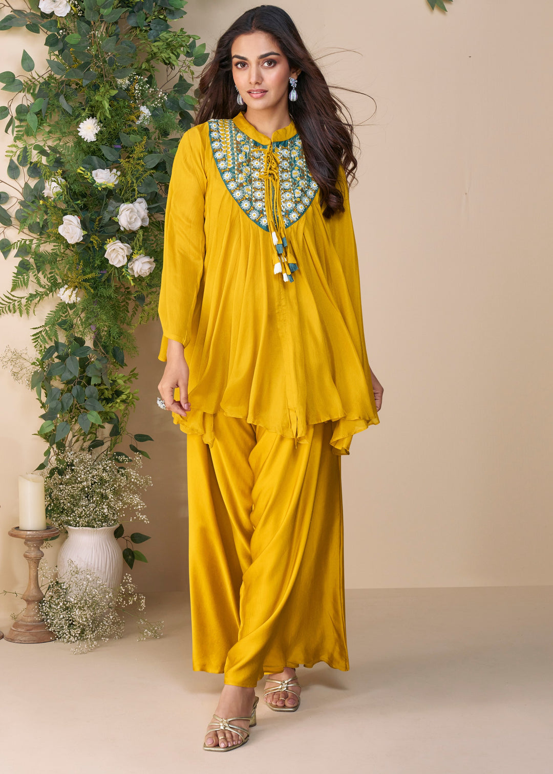 Mustard Yellow Premium Chinon Silk Kurta with Pant