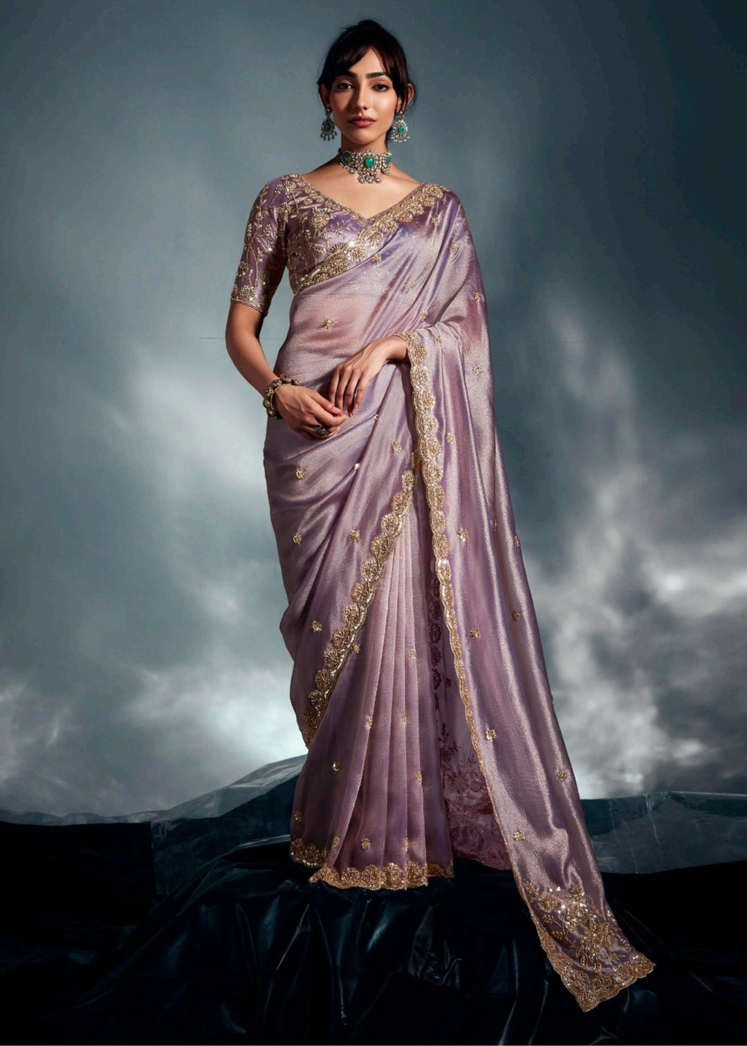 Lavender Pure Fancy Saree with Hand Worked Border