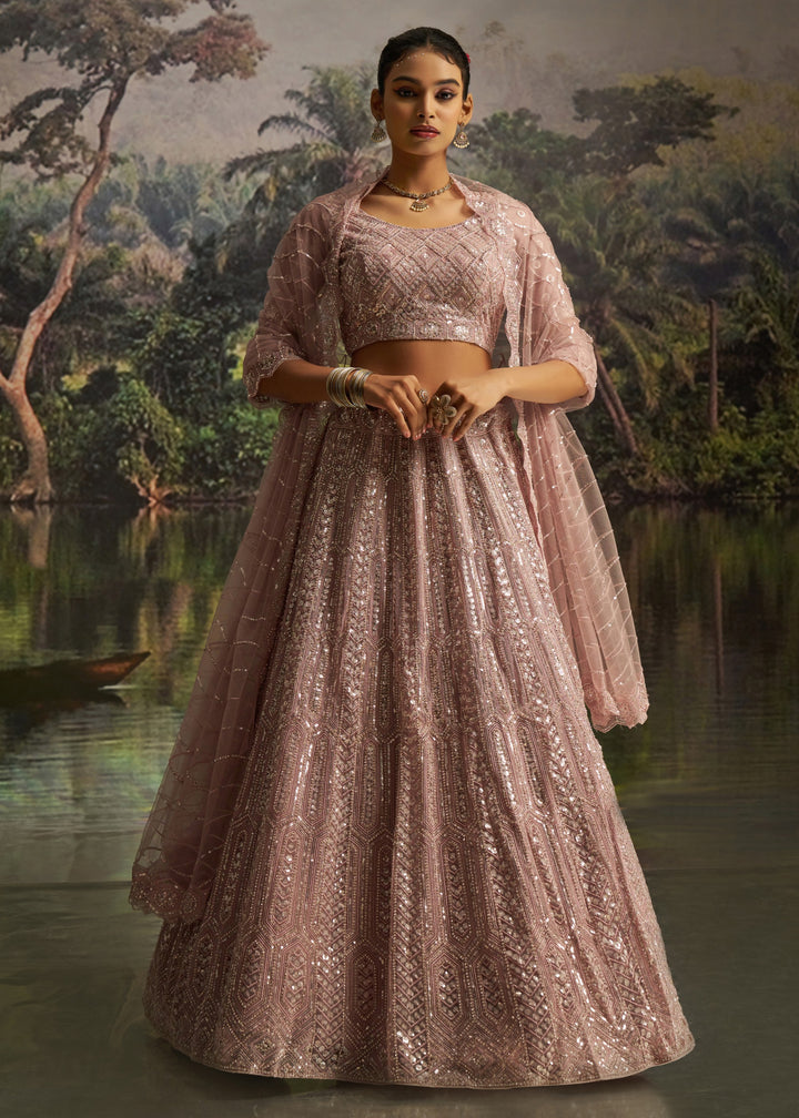 Soft Blush Pink Soft Net Lehenga With Embroidery