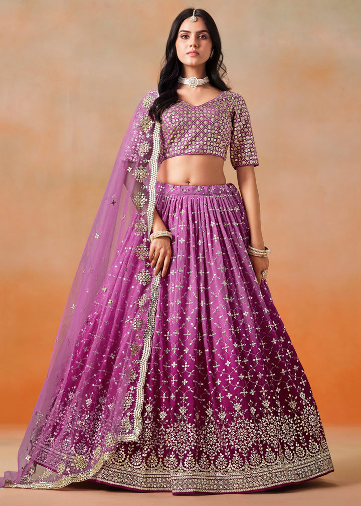 Rani Pink Sequins Zari Embroidered Work Georgette Lehenga