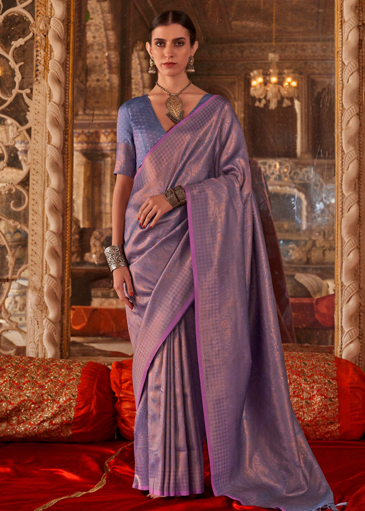 Violet Purple Handloom Weaving Silk Saree