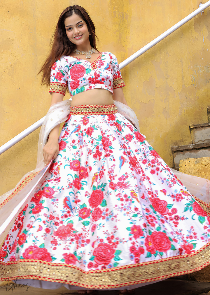 Cloud White Silk Lehenga With Dupatta
