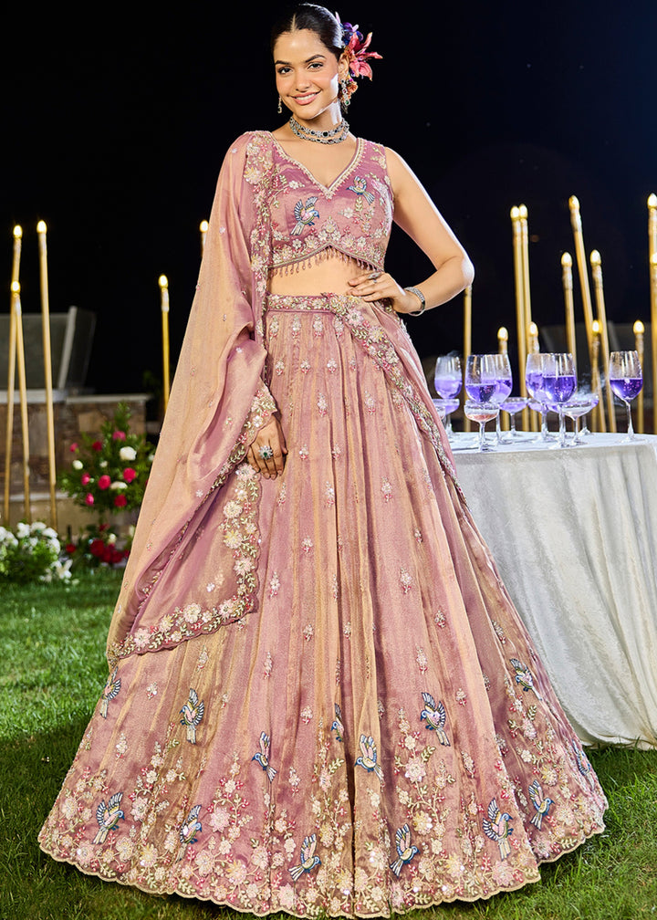 Lavender Tissue Lehenga Choli with Beads & Sequince Embroidered