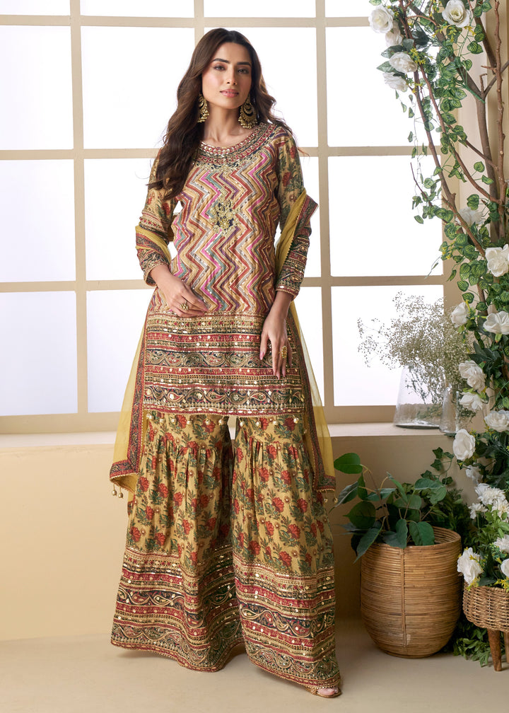Warm Mustard Pure Viscose Natural Crepe Silk Salwar Suit