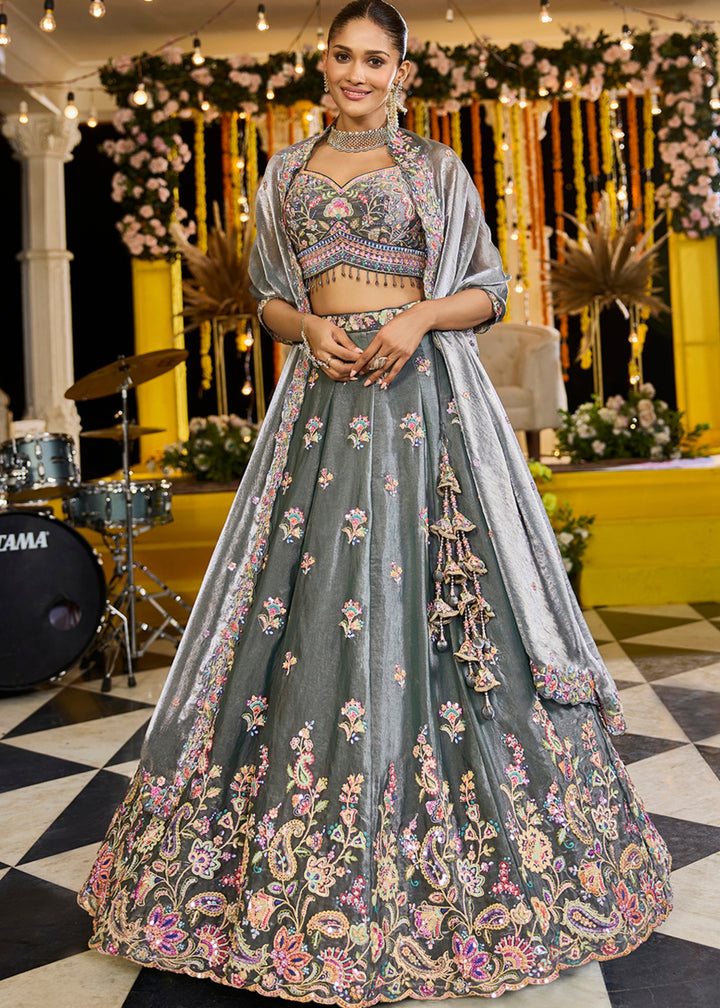 Green Tissue Lehenga Choli with Sequinned Embroidered