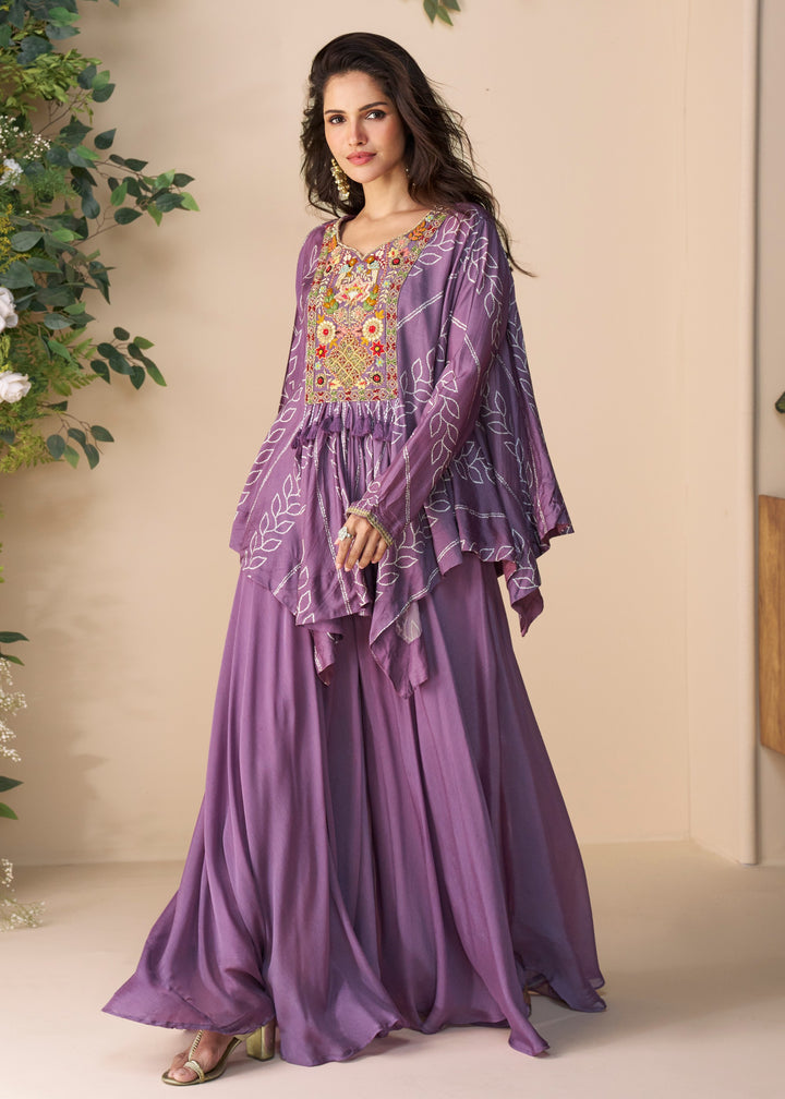 Lavender Purple Premium Chinon Silk Kurta with Pant