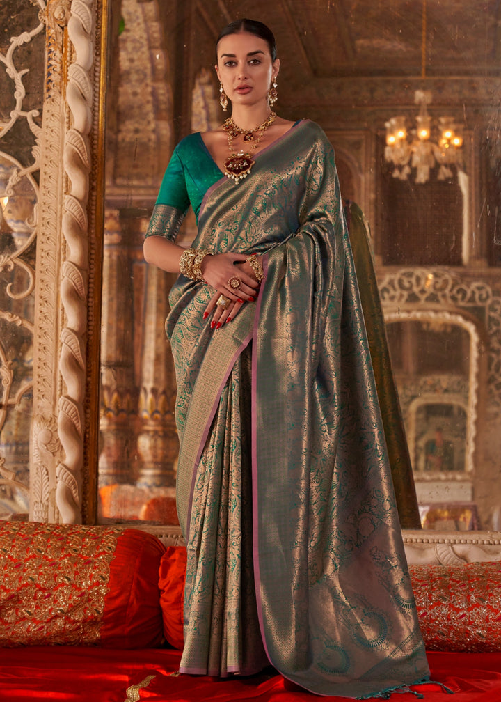 Seaweed Green Handloom Weaving Silk Saree