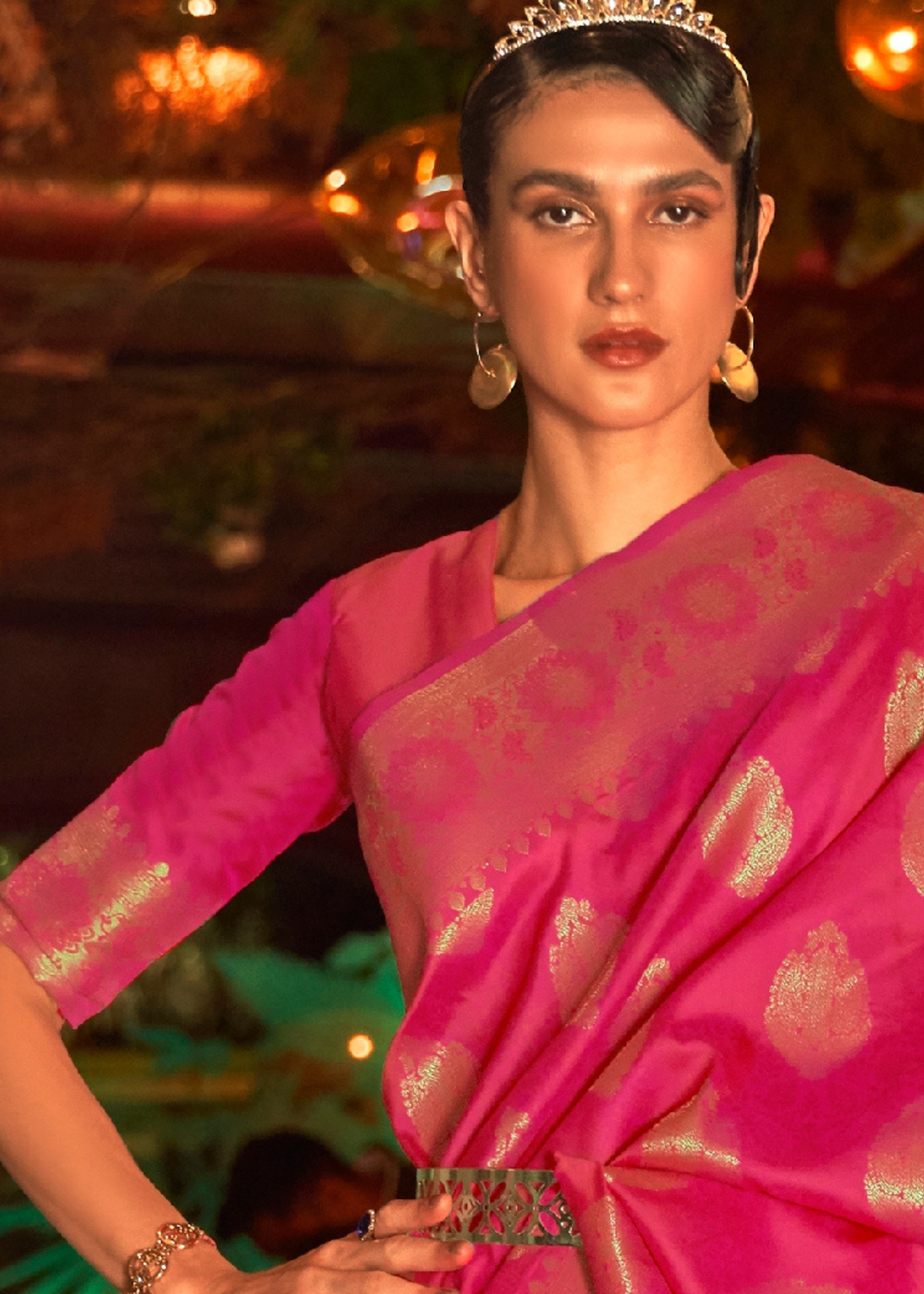 Bright Pink Handloom Woven Banarasi Silk Saree