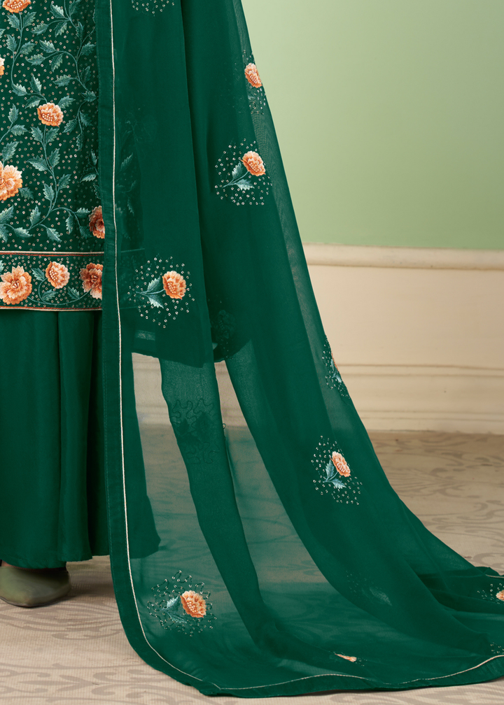 Cadmium Green Georgette Salwar Suit with Multi Colour Thread Embroidery & Sequence work