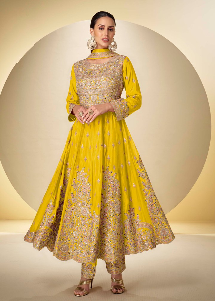 Marigold Yellow Chinon Salwar Suit