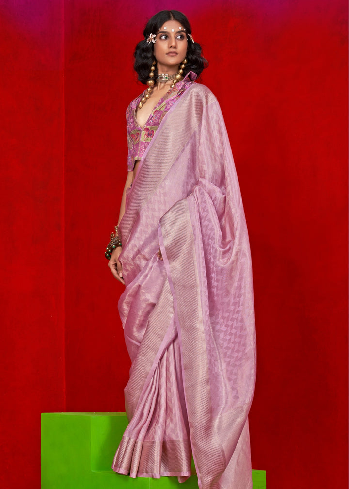 Baby Pink Viscose Zari Tissue Silk Saree
