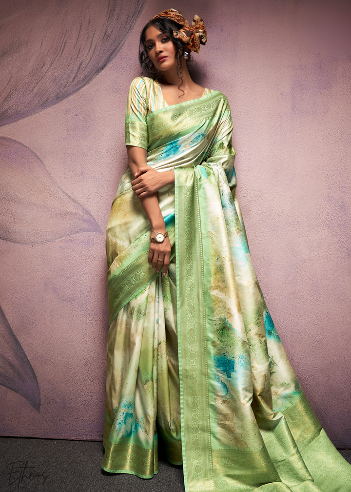 Apple Green Handloom Weaving Silk Saree