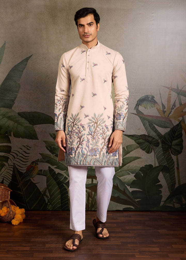 Blush Nude Mens Silk Kurta with Pant