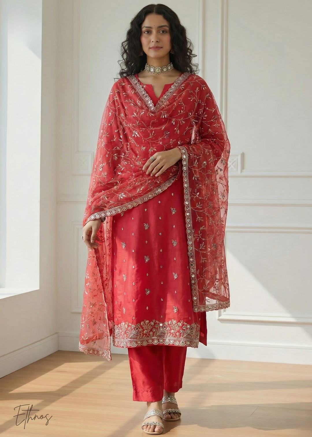 Crimson Red Organza Salwar Suit