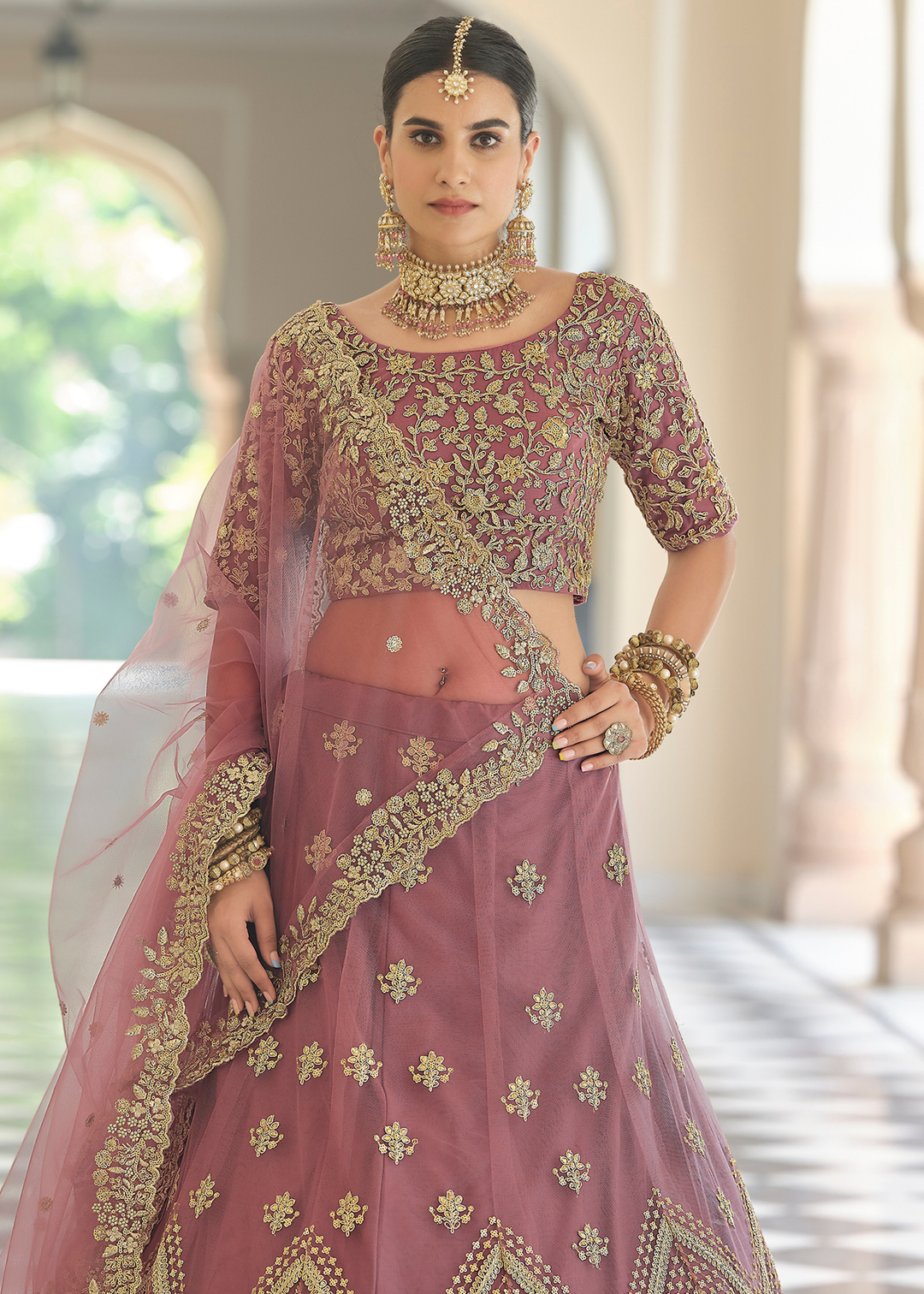 Plum Purple Soft Net Lehenga Choli with Dori & Sequins work