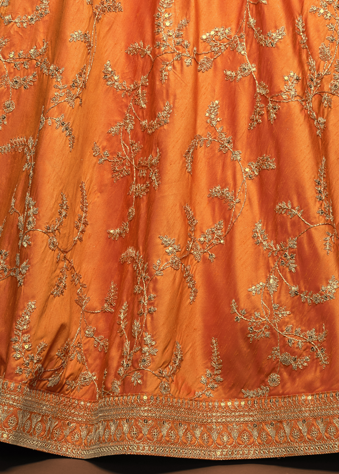 Pumpkin Orange Silk Lehenga Choli with Thread,Zari,Dori & Sequins work
