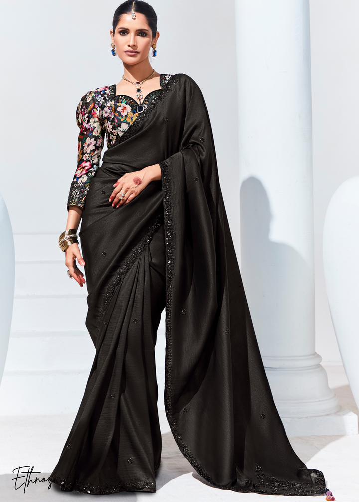 Black Glass Tissue Organza Saree